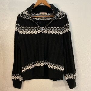 Mik Mesh adorable black and white cable knit mock turtleneck 1/4 zip Size L